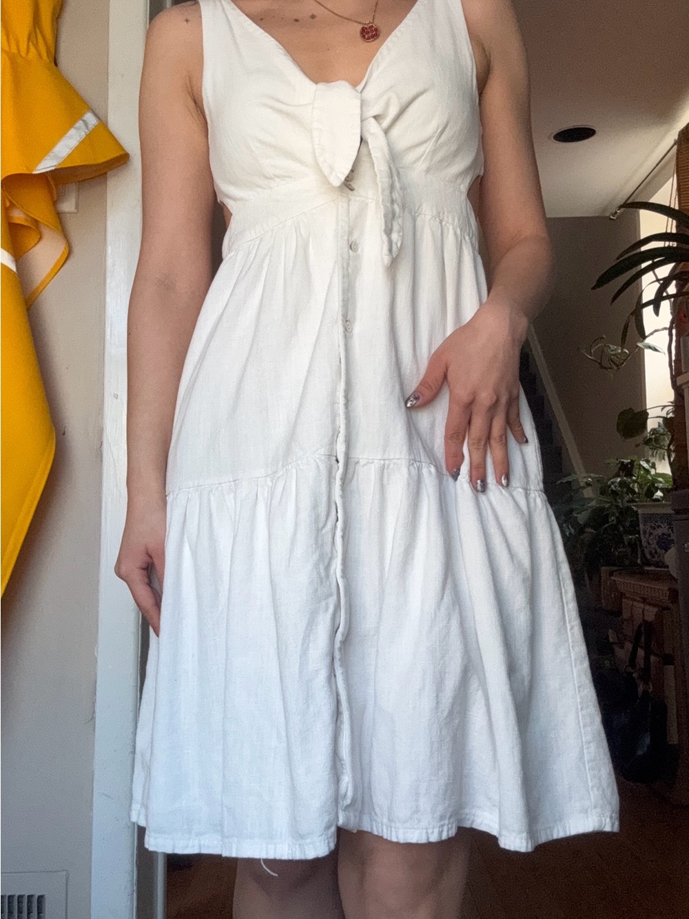 Storia White Tie-Front Midi Dress